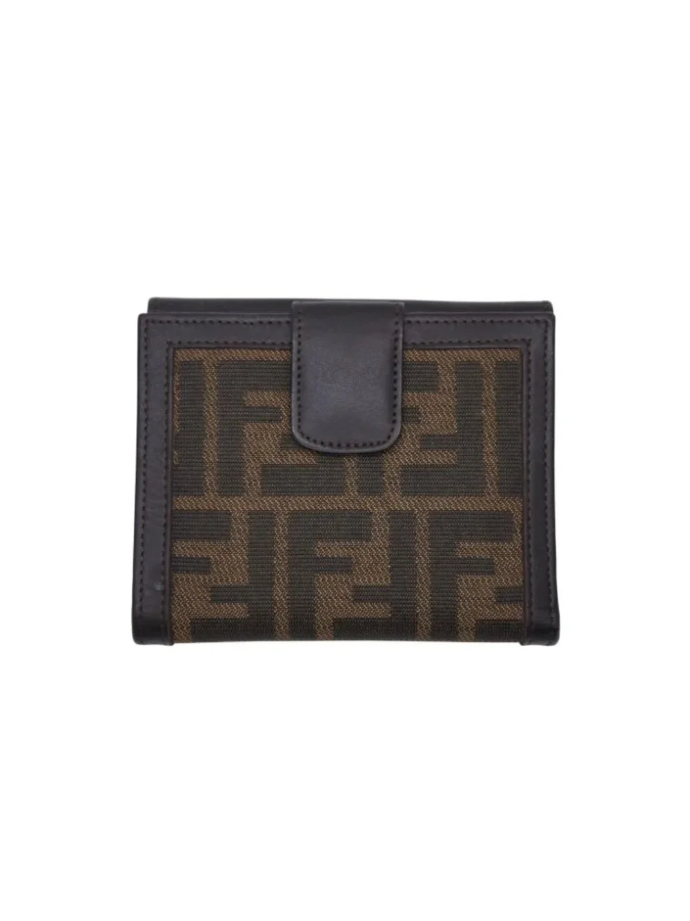 Fendi Zucca Pattern Bifold Wallet Compact Canvas Leather Brown